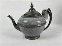 Pewter and Grey Agateware Tea Pot