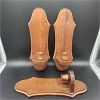 3 Wooden Candle Sconces