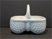Blue ceramic Basket with 2 Glass Figurines