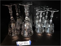 (6) Etched Wine Glass Stemware & More