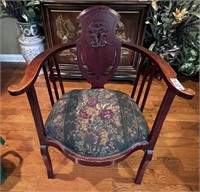 Wooden Arm Chair w/ Fabric Seat