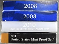 (2) 2008, (1) 2010, (1) 2011 US PROOF SETS