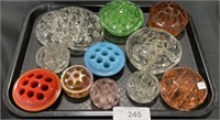 12 Vintage Glass Flower Frogs, Uranium.