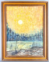 Evening Sun Over a Lake Painting Signed Callen