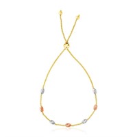 14k Tri-color Gold Oval Station Lariat Bracelet