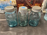 (3) Blue Ball Jars