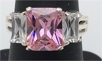 Sterling Silver Clear & Pink Stone Ring