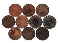 Lot 10 - Canada Large One Cent Coins - 1800's - 19