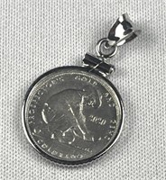 1/10oz Platinum Prospector Round in 14K Bezel