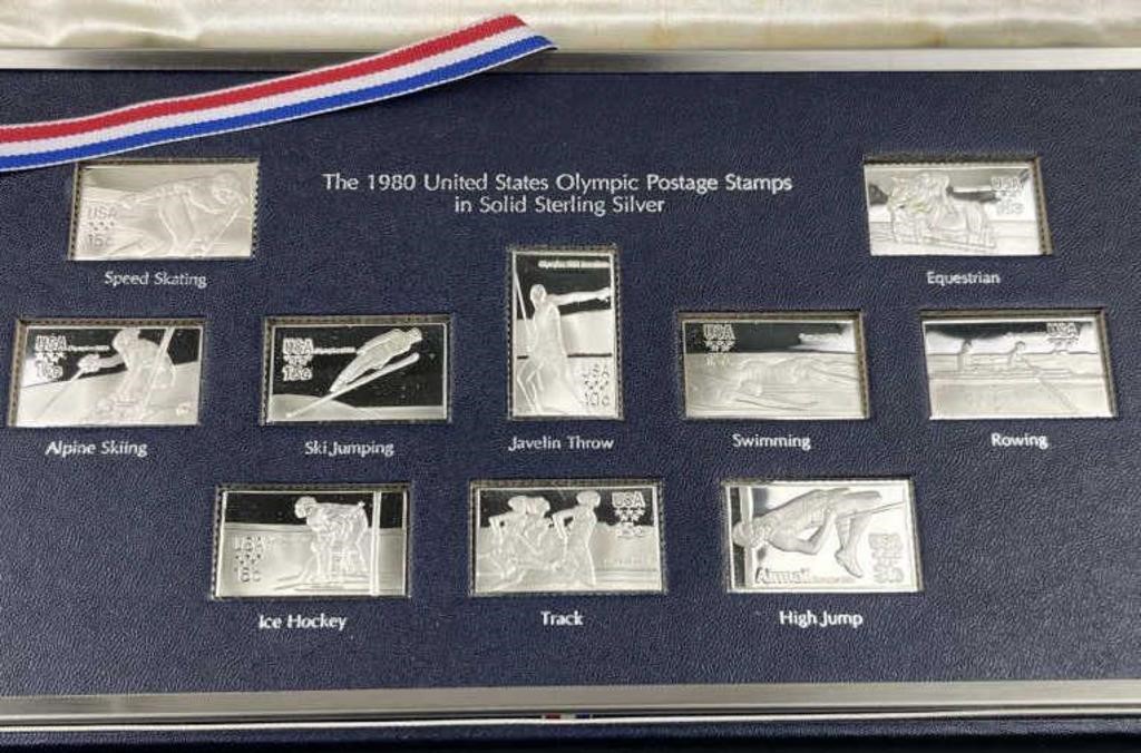 (10) 12g Sterling Silver Bars 1980 Olympic Stamps