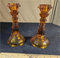 Amber candlesticks,  pair