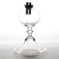 FREE-BLOWN WHALE OIL STAND LAMP, colorless,