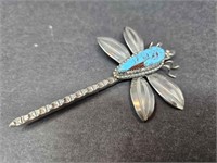 .925 NATIVE AMERICAN DRAGONFLY W/ TURQUOISE BROOCH