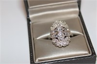 Ladies Platinum Diamond Dinner Art Deco Ring