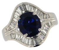 Platinum 2.93 ct Oval Sapphire & Diamond Ring