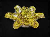 Murano yellow and gold 11" long ashtray with paper