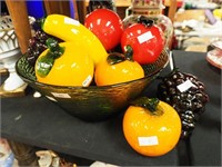 13 pieces of glass fruit including grapes,