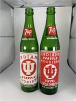 Pair of 7UP Salutes IU Soda Bottles