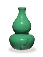 Chinese Green Glazed Gourd Vase, 19th C#