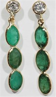 #39 14K Gold, Emerald Diamond Earrings