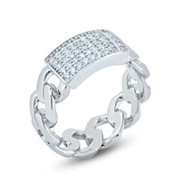 Sterling Silver-Cuban Link Crystal Design Ring