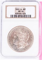 Coin 1881-S Morgan Silver Dollar NGC MS64