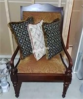 Large Wood Studded Arm Chair with Pillows -STR
