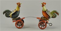 FIGHTING ROOSTERS ON PLATFORM TOY