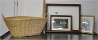 Basket with framed pics & a frame