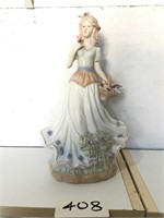 Ceramic Woman Figurine Standing On Grass With