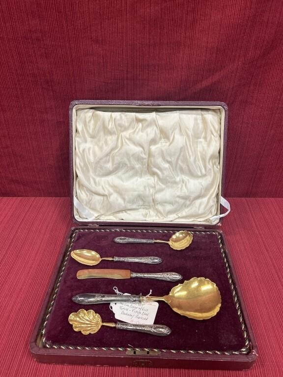 Silver plate serving set with gilt finish in