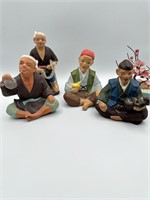 Lot of 1950's Hakata Urakata Asian Clay Figurines