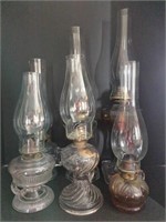 Vtg. Pressed Glass Kerosene Oil Lamps 13"T-21"T