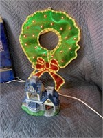 24 inch rope light wreath, old world village piece
