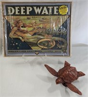Vintage "Deep Water" Metal Sign and Sea Turtle