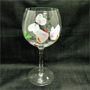 Hand painted wine glass butterfly dragonfly