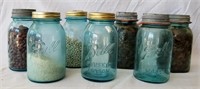 7 pcs. Vintage Blue-Glass Ball Canning Jars