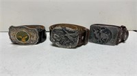 3 leather belts w/buckles & 2 separate buckles
