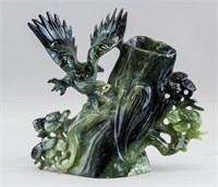 Chinese BC Green Jade Carved Eagle Brush Pot