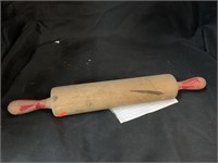 14.5 “ VINTAGE RED HANDLE WOOD ROLLING PIN