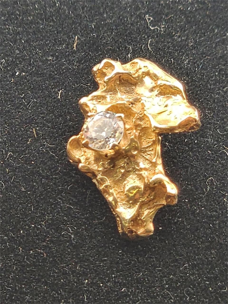 14k Gold Diamond Nugget Pendent