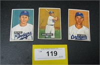 3 1951 Bowman Brooklyn Dodgers cards, C. Abrams