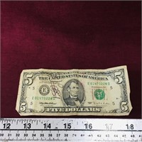 1995 United States $5 Paper Banknote Money Bill