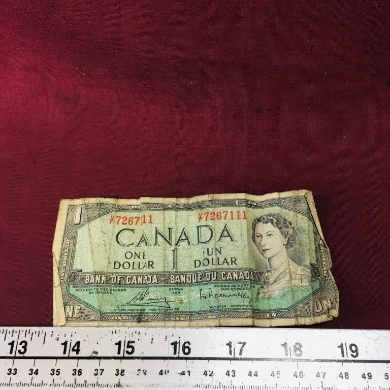 1954 Canada $1 Banknote Paper Money Bill