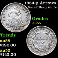 1854-p Arrows Seated Liberty 1/2 10c Grades Choice