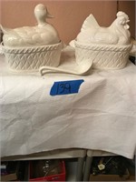 Chicken and Duck Soup Tureens W/1 Ladle