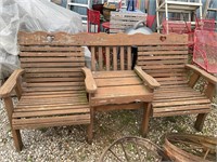Double seated wood bench