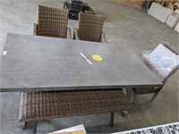 METAL OUTDOOR DINING TABLE, 3 CHAIRS AND 1 RESIN B