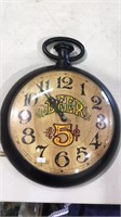 Large 5 cent beer pocket watch wall clock, 13