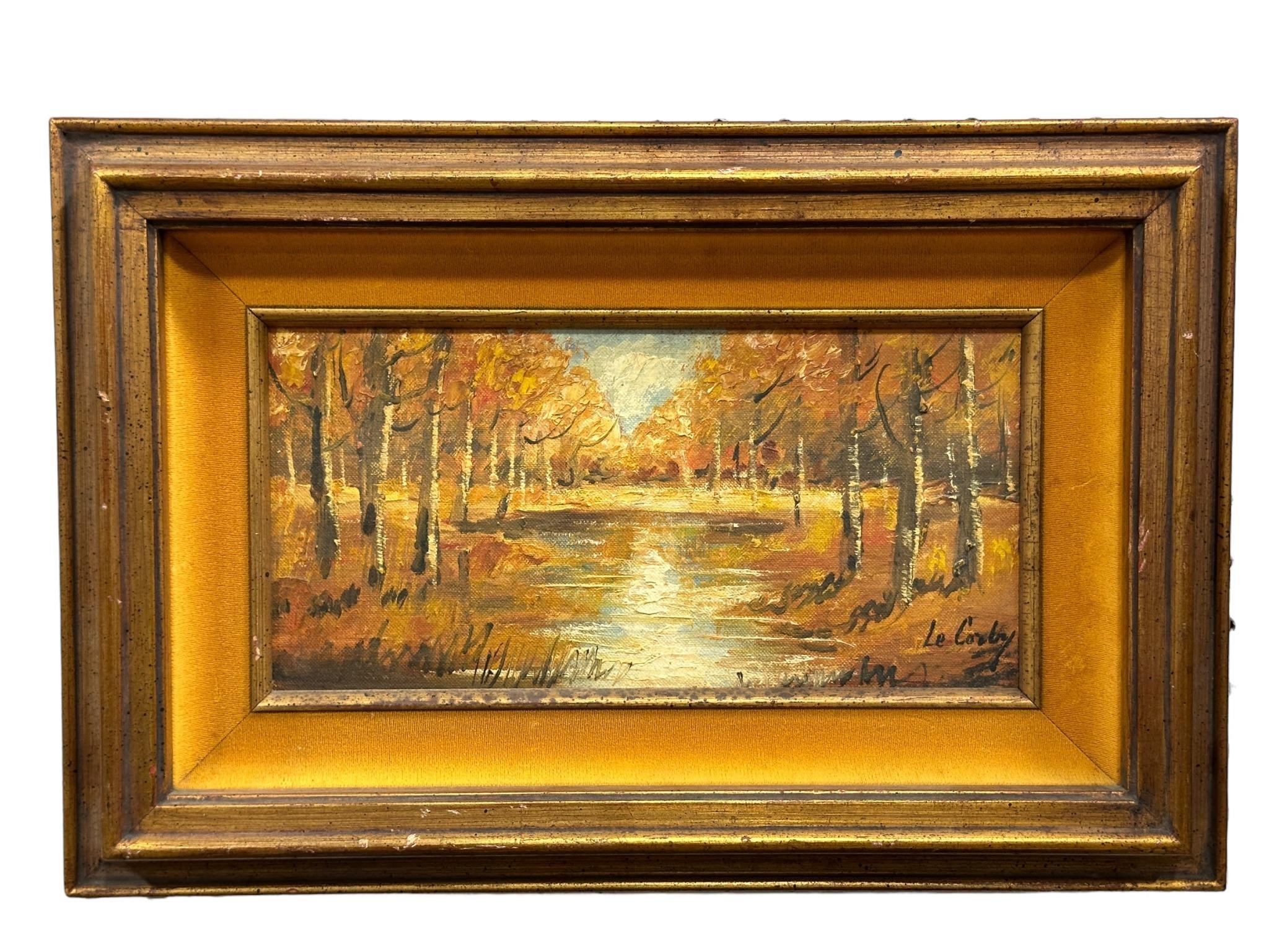 Signed Framed Oil on Board Autumn Lake Scene